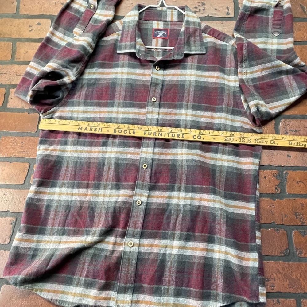 UNTUCKit Men's L Red Green Plaid Flannel Button Down Untucked Shirt - Picture 4 of 9
